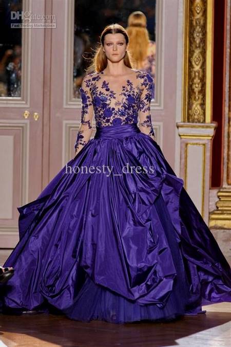 purple ball gowns with sleeves