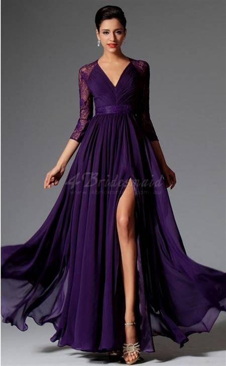 purple bridesmaid dress with sleeves