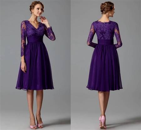 purple cocktail dress with sleeves