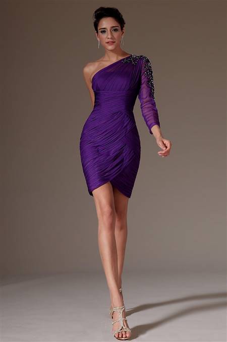 purple cocktail dresses with sleeves
