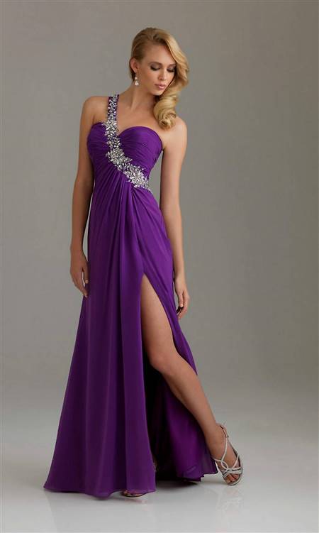 purple dresses with straps for prom