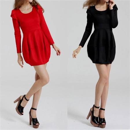 red and black cocktail dress with sleeves