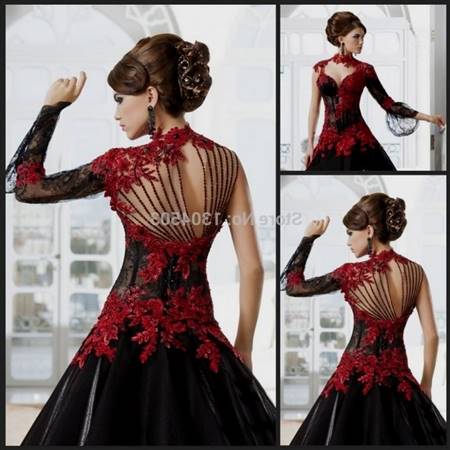 red and black lace ball gown