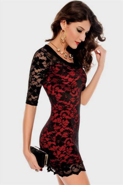 red and black lace dress with sleeves
