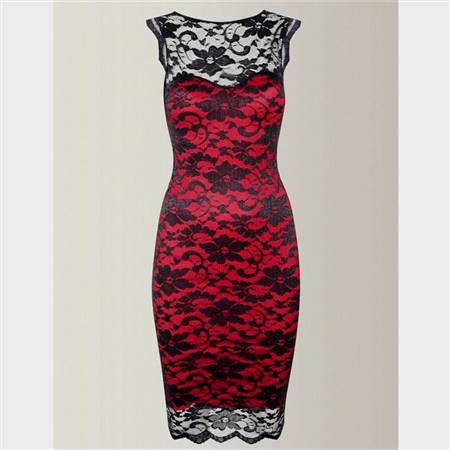 red and black lace dress with sleeves