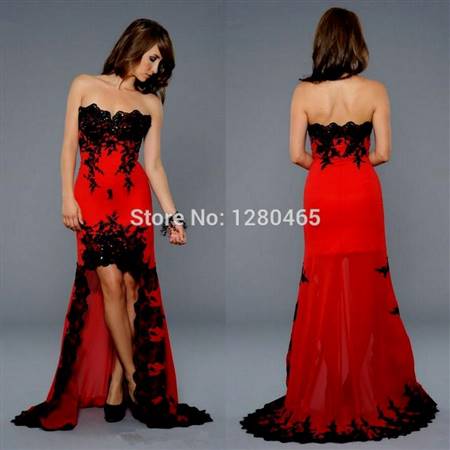 red and black lace prom dress