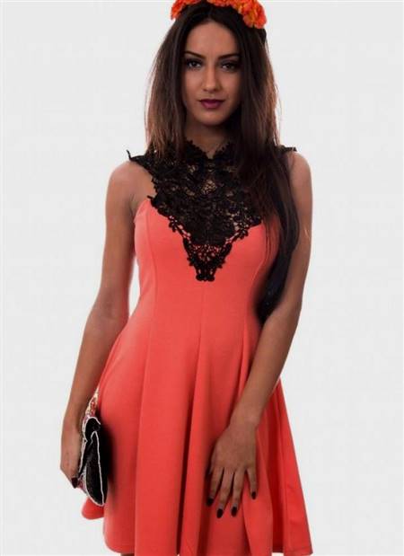 red and black lace skater dress