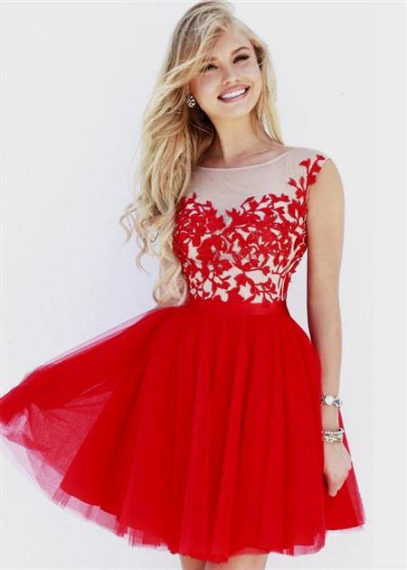 red and white lace cocktail dress