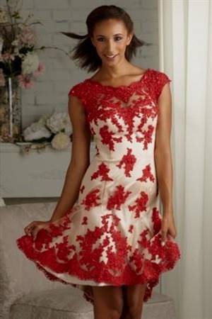 red and white lace cocktail dress