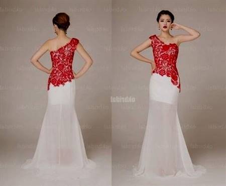 red and white lace prom dress