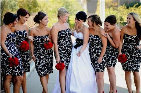 red and white strapless bridesmaid dresses