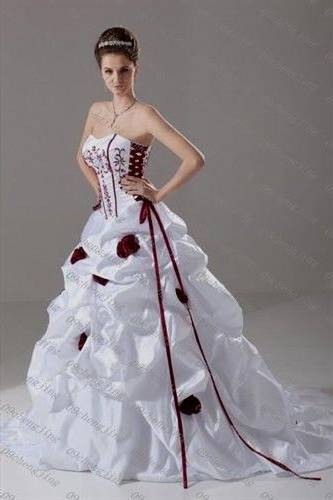 red and white wedding gown with sleeves