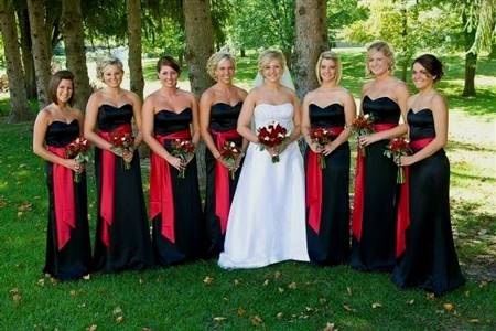 red black and white bridesmaid dresses