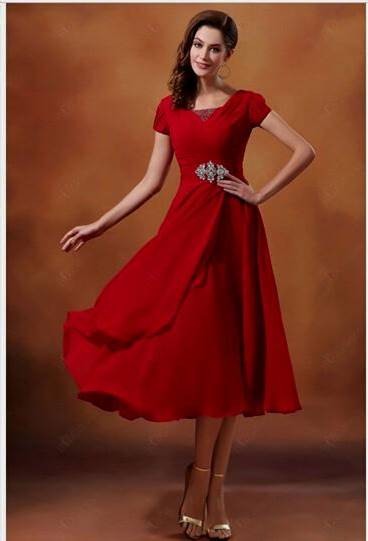 red bridesmaid dresses with 3/4 sleeves