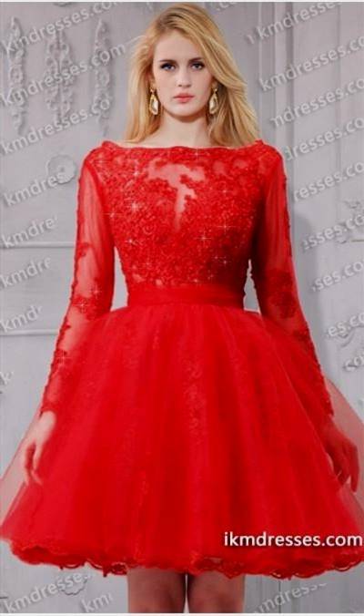 red dresses with lace sleeves