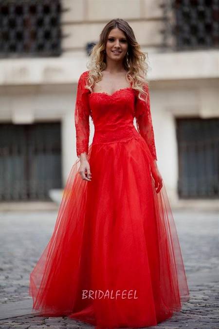 red dresses with lace sleeves
