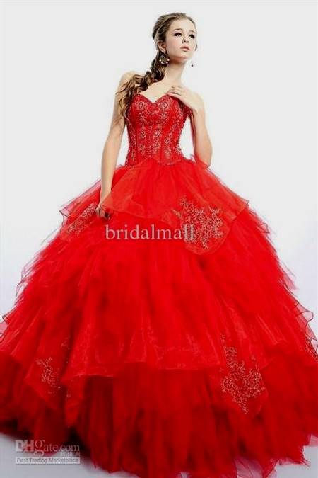 red lace ball gown