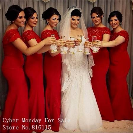 red lace bridesmaid dresses with sleeves