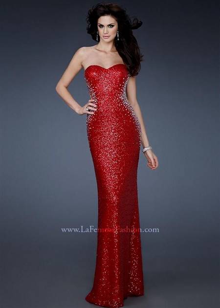 red prom dress with sequins