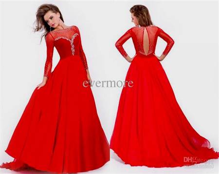 red prom dress with sleeves