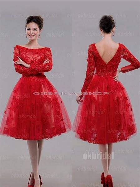 red prom dresses with lace sleeves