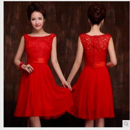 red short bridesmaid dresses with lace