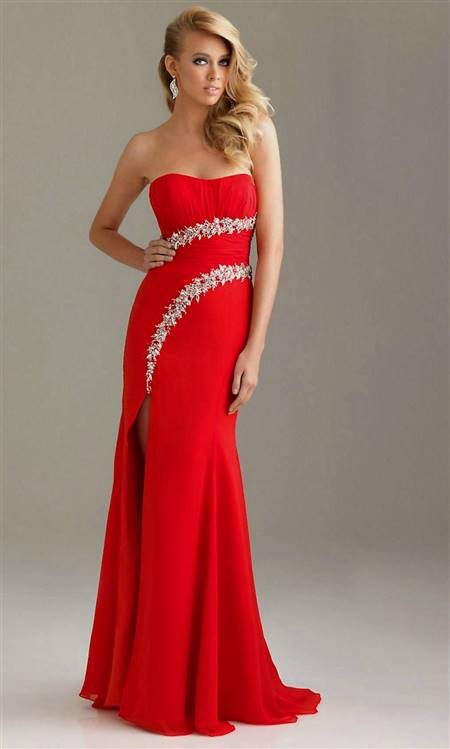 red strapless prom dresses