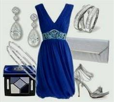 royal blue dress with silver accessories