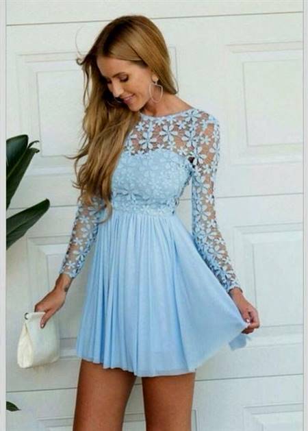 short blue dresses with long sleeves
