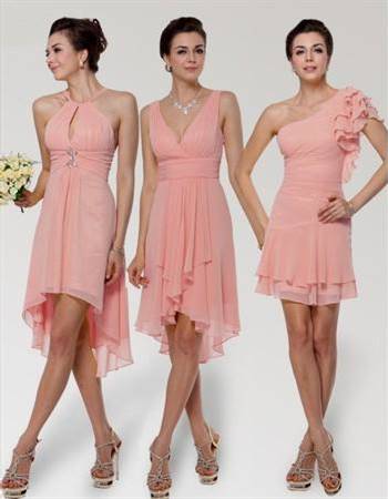 short chiffon coral bridesmaid dresses