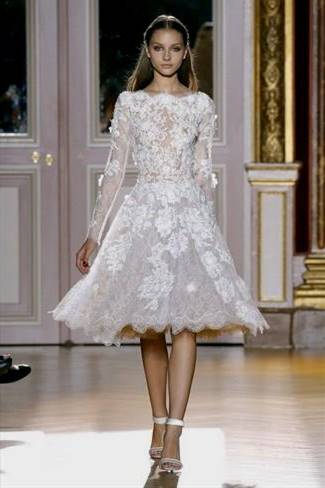 short lace wedding dress with long sleeves