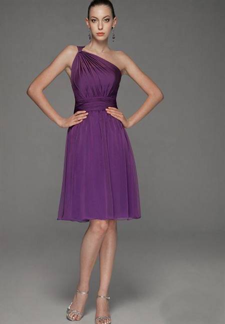 short one shoulder purple bridesmaid dresses