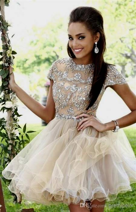 short prom dress with cap sleeves