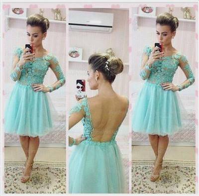 short prom dress with lace sleeves