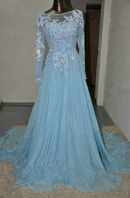 sky blue gowns with sleeves