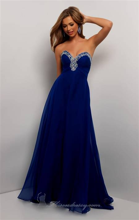 strapless dark blue prom dresses