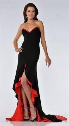 strapless red and black prom dresses