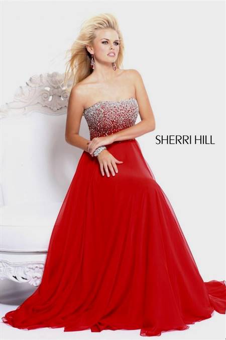 strapless red and silver prom dresses