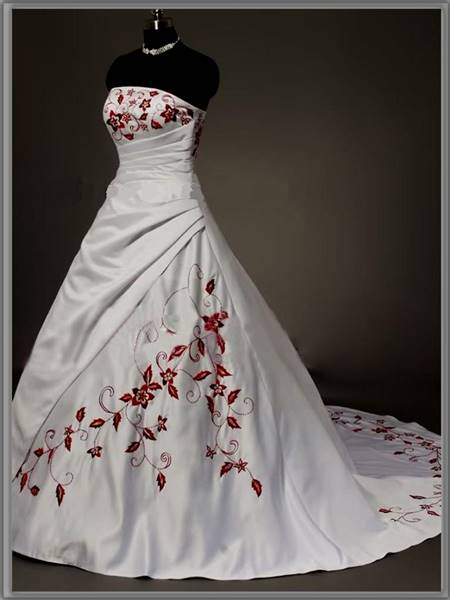 strapless red and white wedding dresses