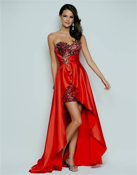 strapless red prom dresses high low