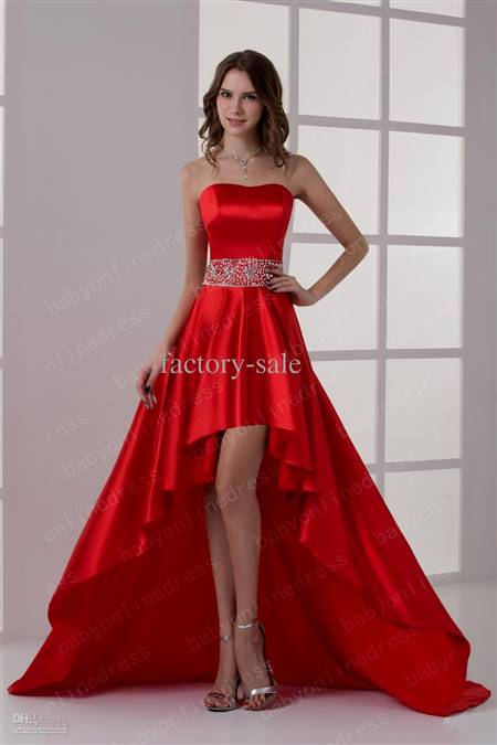 strapless red prom dresses high low
