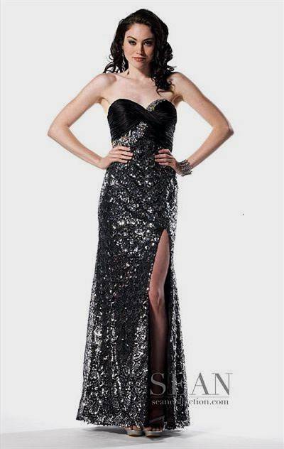 strapless silver prom dresses