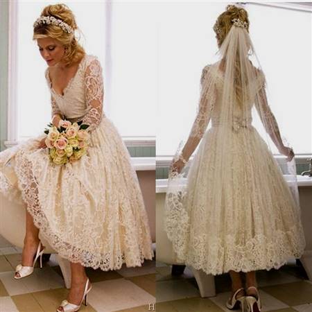 tea length wedding dresses with 3/4 sleeves