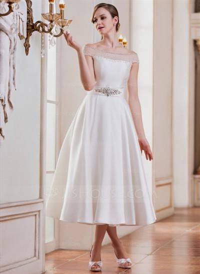 tea length wedding dresses with cap sleeves