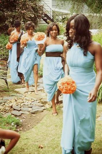 tiffany blue and brown bridesmaid dresses