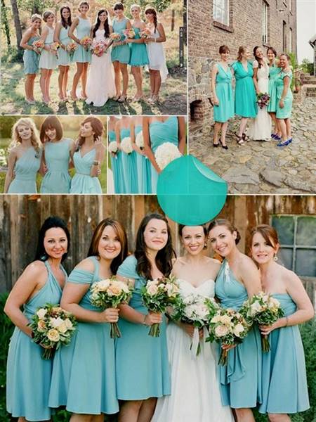 tiffany blue and coral bridesmaid dresses