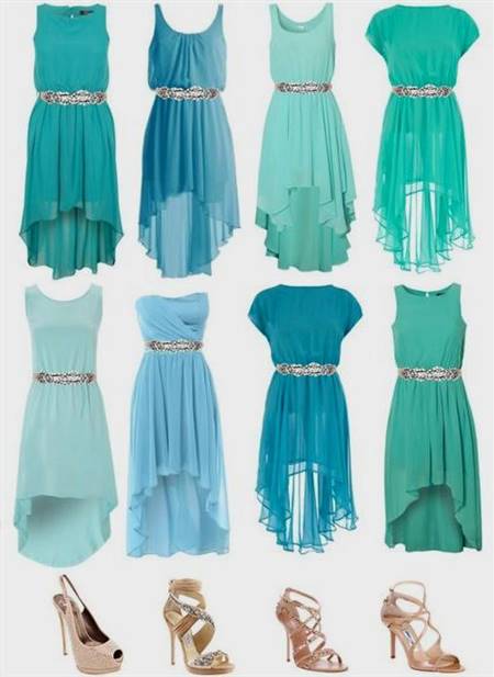 turquoise blue and pink bridesmaid dresses