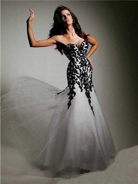 white and black mermaid prom dresses