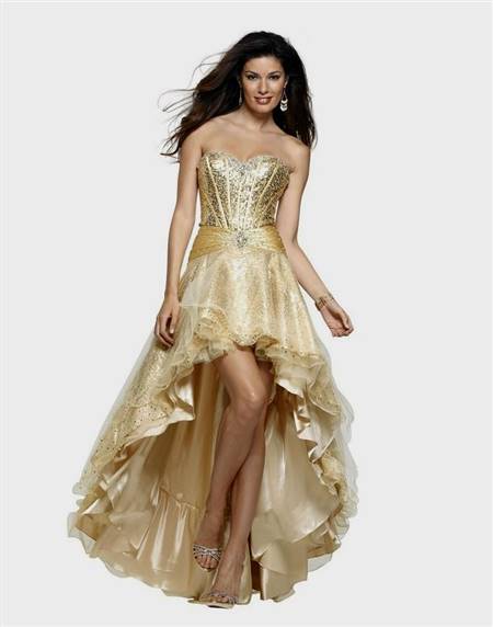 white and gold high low prom dresses