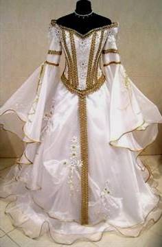 white and gold medieval dress